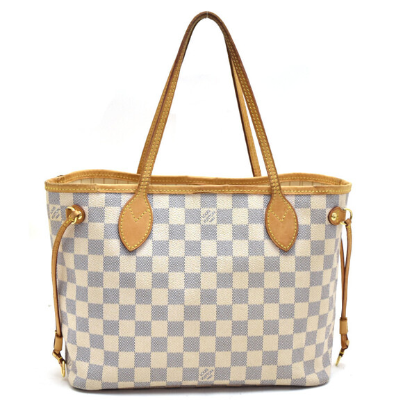 Louis Vuitton Neverfull Tote Bag Damier Azur White Canvas Leather - Picture 3 of 9